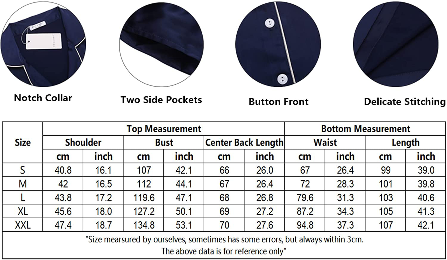 Ekouaer Satin Pajamas Women’S Long Sleeve Sleepwear Silk Soft Button down Loungewear Pjs Set S-XXL Apparel & Accessories > Clothing > Sleepwear & Loungewear > Pajamas Kylie Max