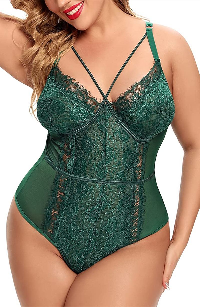 Plus Size Lingerie for Women Sexy Eyelash Lace Bodysuit Naughty Mesh One Piece Teddy Outfits Apparel & Accessories > Clothing > Underwear & Socks > Lingerie Ella Lust