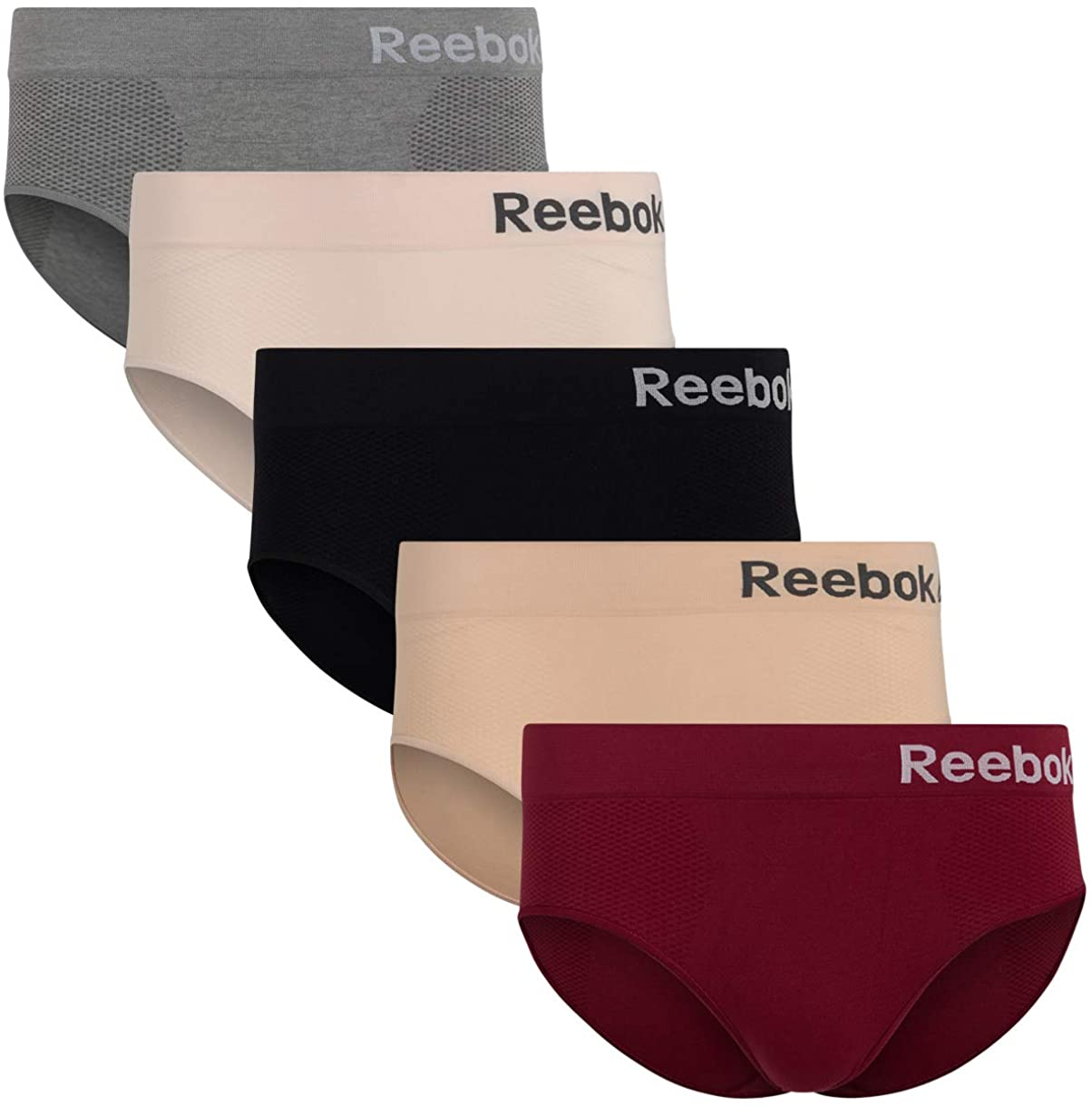 Reebok Women'S Underwear - Seamless Hipster Briefs (5 Pack) Apparel & Accessories > Clothing > Underwear & Socks > Underwear Reebok Grey/Pink/Burgundy/Nude/Black Large