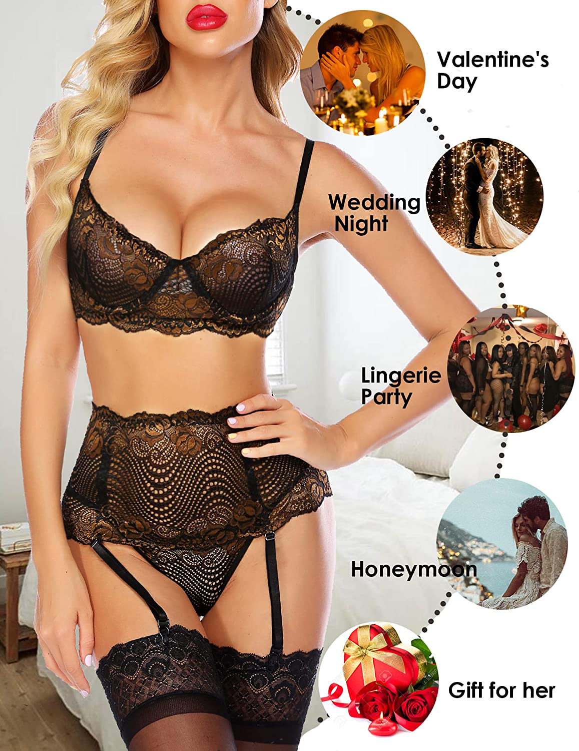 Avidlove Women Lingerie Set with Garter Belts Sexy Bra and Panty Underwire Lingerie Sets Apparel & Accessories > Clothing > Underwear & Socks > Lingerie Kylie Max