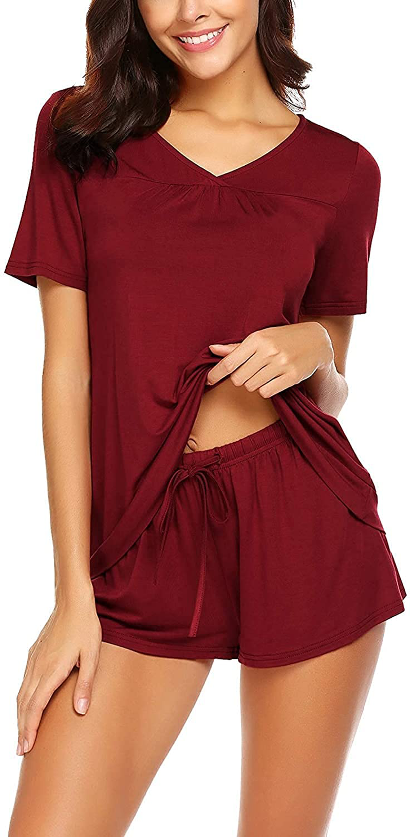 Avidlove Women's Shorts Pajama Set Short Sleeve Sleepwear Nightwear Pjs S-XXL Apparel & Accessories > Clothing > Sleepwear & Loungewear > Pajamas Avidlove 1 Dark Red XX-Large