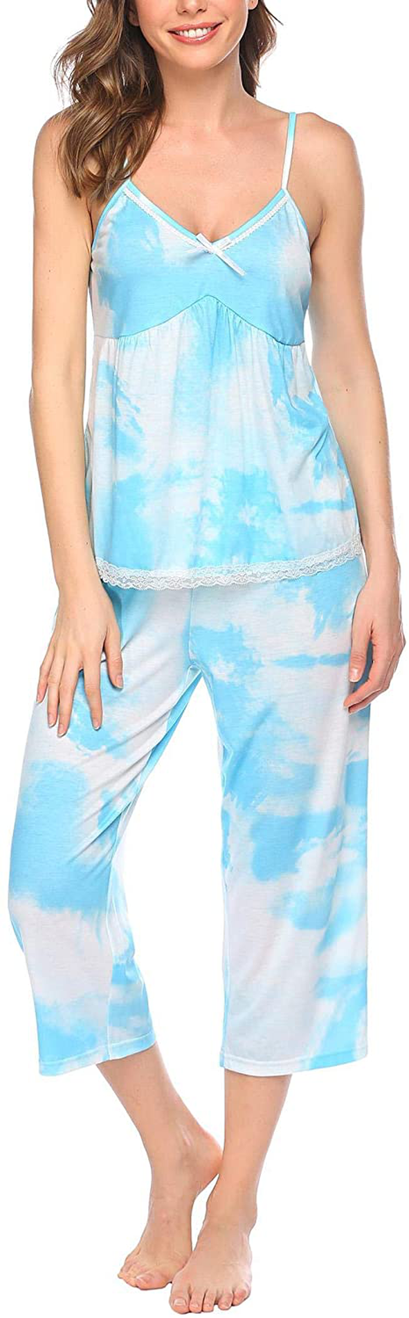 Ekouaer Womens Pajamas Set V-Neck Cami Top and Capris Pants Sleepwear Pjs Set S-XXL Apparel & Accessories > Clothing > Sleepwear & Loungewear Kylie Max