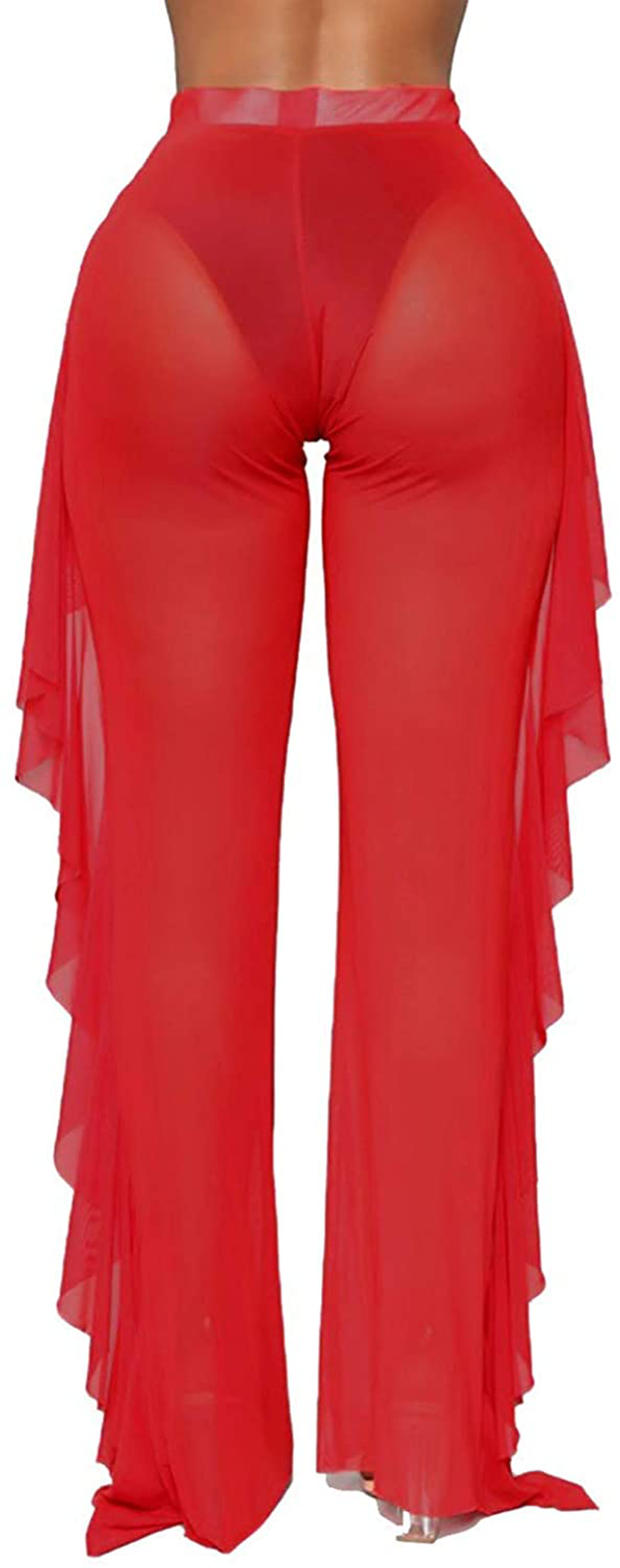 Willow Dance Women'S Perspective Sheer Mesh Ruffle Pants Swimsuit Bikini Bottom Cover up Pants Apparel & Accessories > Clothing > Swimwear Kylie Max