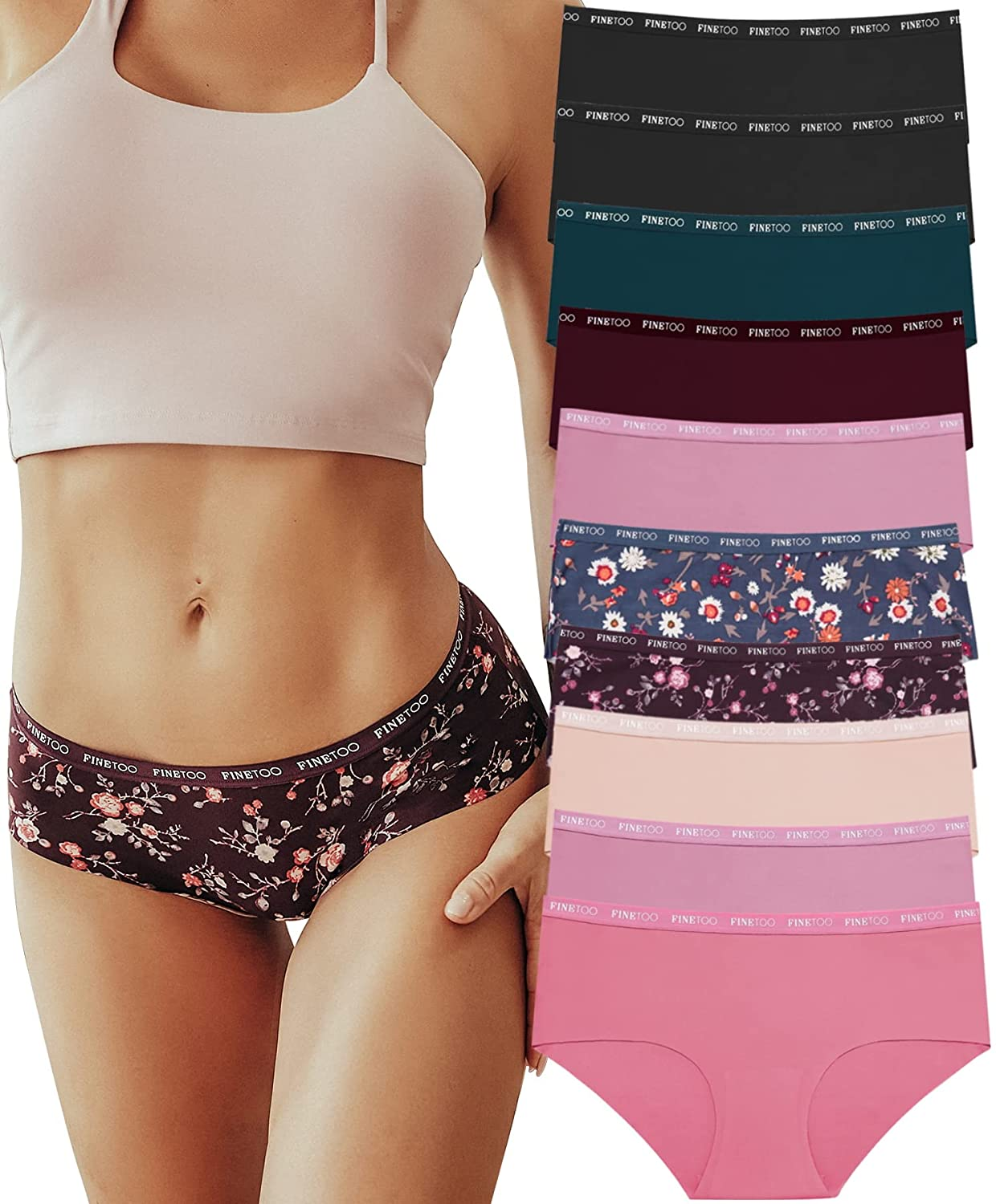 FINETOO Womens Bikini Panties Underwear Soft Stretch Hipster Laser Cut Briefs Sexy Low Rise Hiphugger Cheekini Multi Pack Apparel & Accessories > Clothing > Underwear & Socks > Underwear KYLIE MAX 10pack-multicolor Large