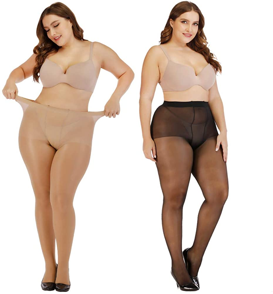ARRUSA Super Durable plus Size Tights, High Waist Control Top Sheer Pantyhose, Shiny Nylon Thigh High Stockings for Women… Apparel & Accessories > Clothing > Underwear & Socks > Shapewear ARRUSA Black+skin