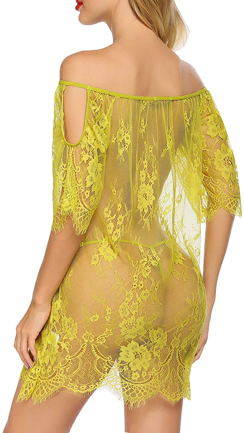 Avidlove Women Chemises Lace Smock Lingerie Mini Babydoll Lingerie Sleepwear S-4XL Apparel & Accessories > Clothing > Underwear & Socks > Lingerie Avidlove Yellow Medium