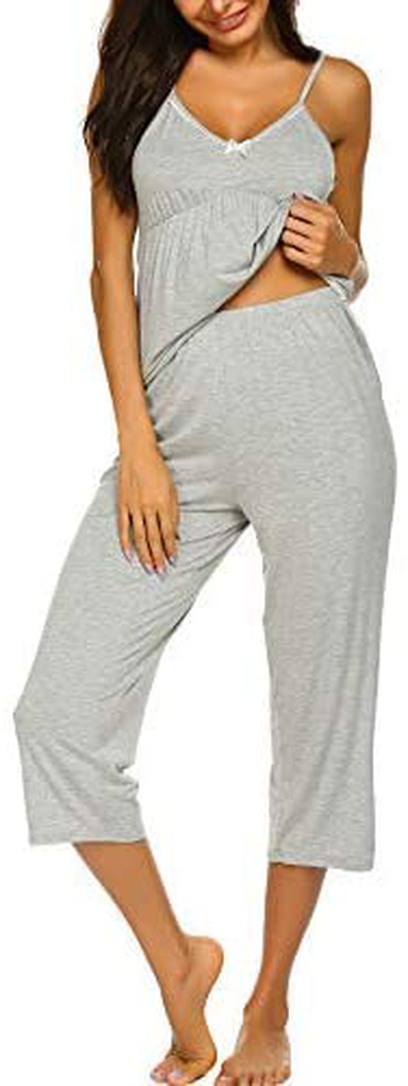 Ekouaer Womens Pajamas Set V-Neck Cami Top and Capris Pants Sleepwear Pjs Set S-XXL Apparel & Accessories > Clothing > Sleepwear & Loungewear Kylie Max