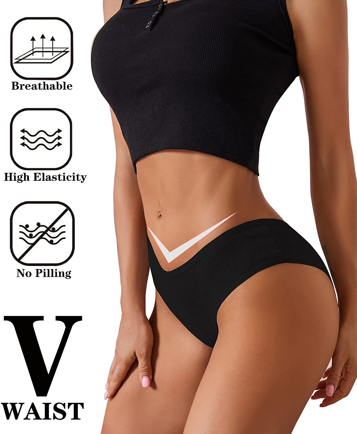 Cutebyte 6 Pack Womens Cotton Underwear Sexy Breathable High Cut Panties Low Rise Cotton Cheeky Hipster S-XXL Apparel & Accessories > Clothing > Underwear & Socks > Underwear CUTE BYTE