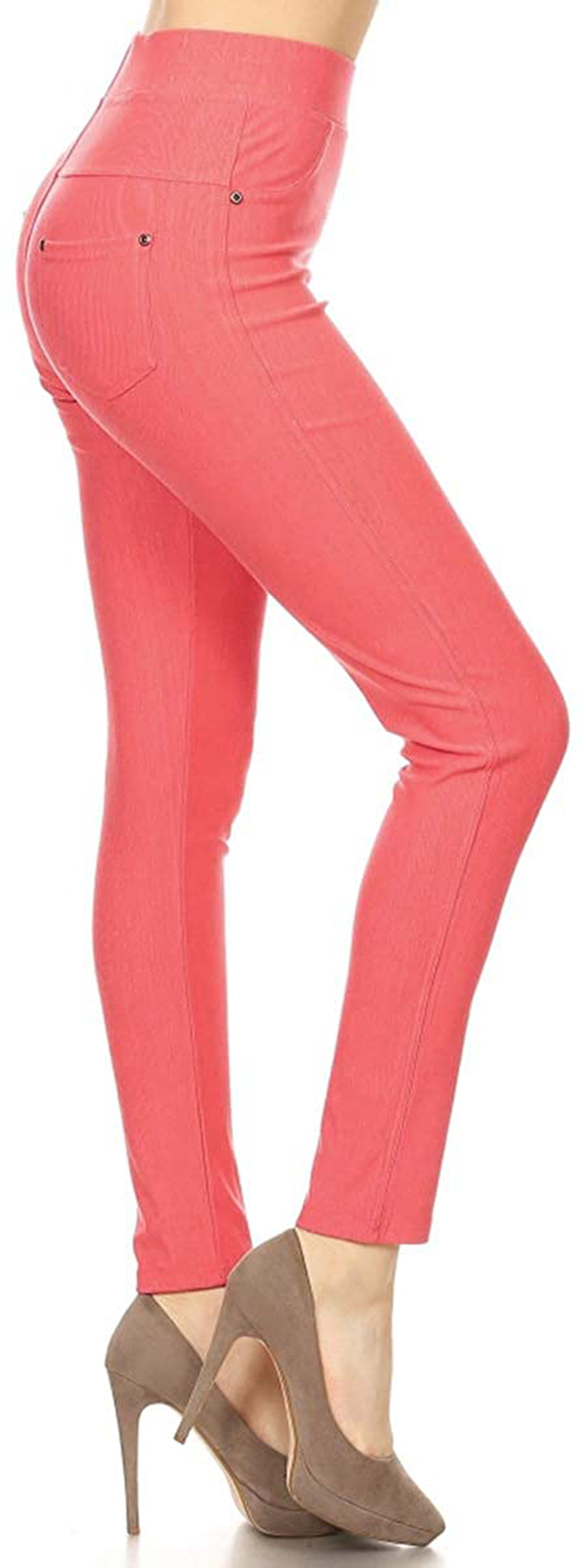 Leggings Depot Premium Quality Women's Cotton Blend Stretch Pull-on Jeggings with Pockets Apparel & Accessories > Clothing > Activewear LEGGINGS DEPOT Hot Coral 2X-3X