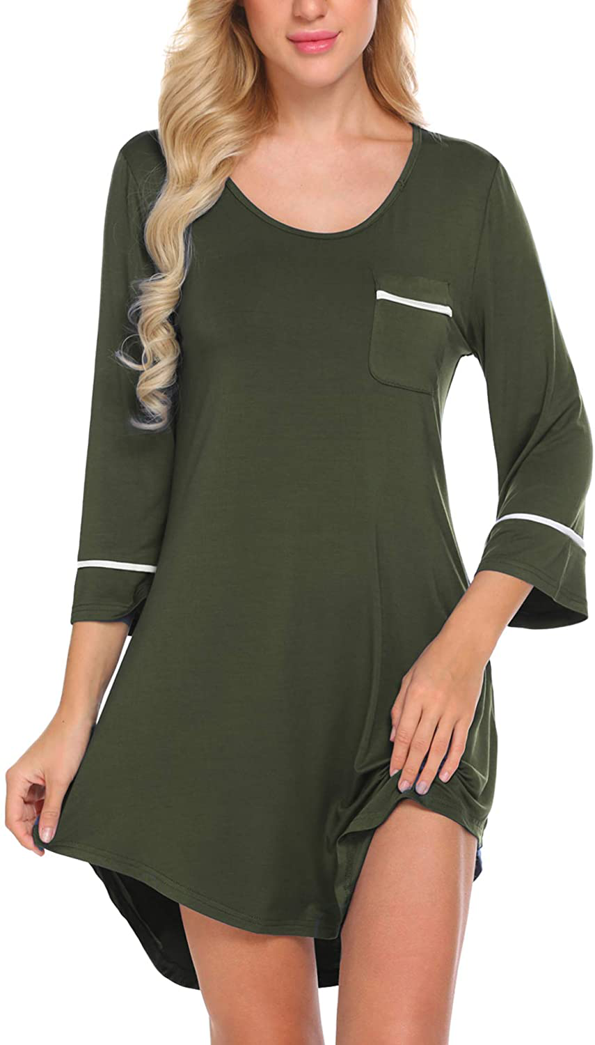 Ekouaer Women’S Sleepshirt 3/4 Sleeves Nightgown Sexy Nightshirts Boyfriend Sleepwear S-XXL Apparel & Accessories > Clothing > Sleepwear & Loungewear > Nightgowns Kylie Max