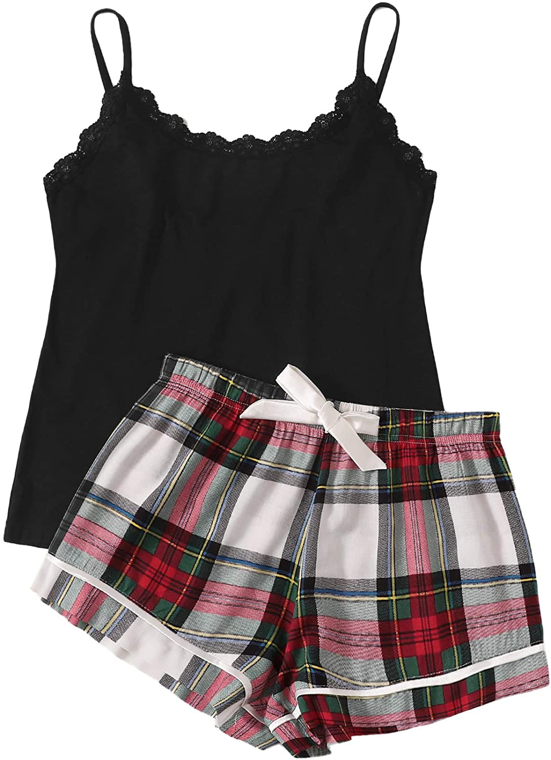 Sweatyrocks Women'S Sleepwear Set Plaid Print Cami Top and Elastic Waist Short Pajama Set Apparel & Accessories > Clothing > Sleepwear & Loungewear Kylie Max