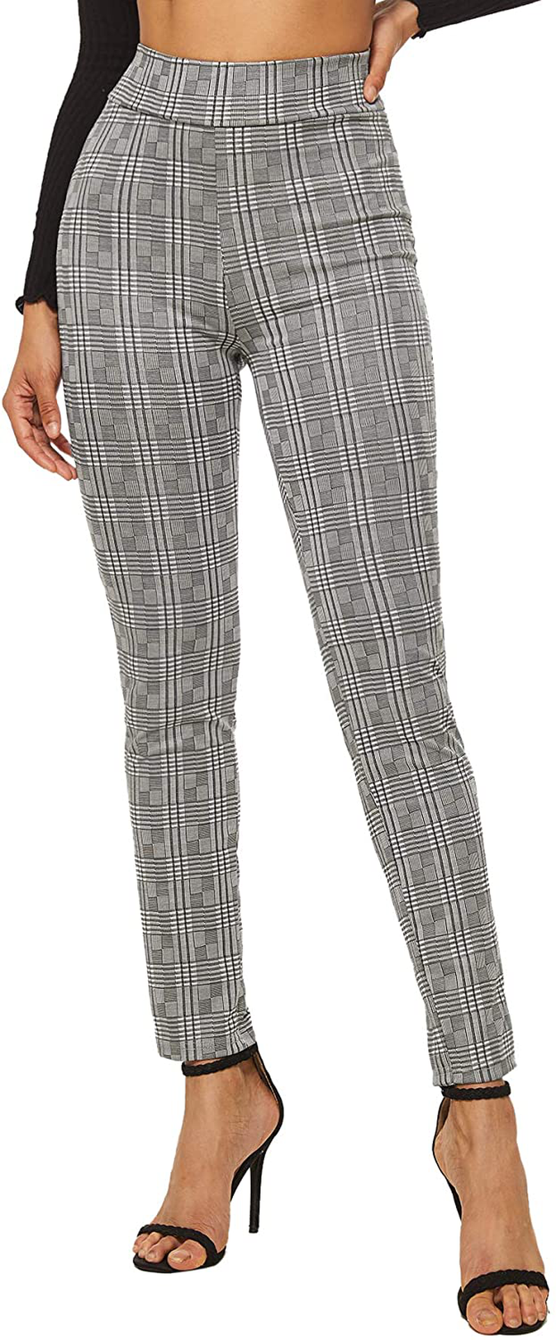 SweatyRocks Women's Casual Skinny Leggings Stretchy High Waisted Work Pants Apparel & Accessories > Clothing > Activewear SweatyRocks High Waisted Plaid Small