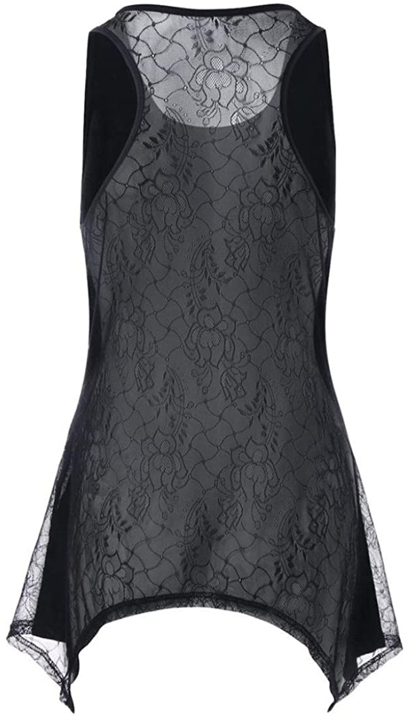 NREALY Womens Fashion Flowered Skull Printed Lace Back Tank Top O-Neck Blouse Vest Apparel & Accessories > Clothing > Underwear & Socks > Shapewear NREALY