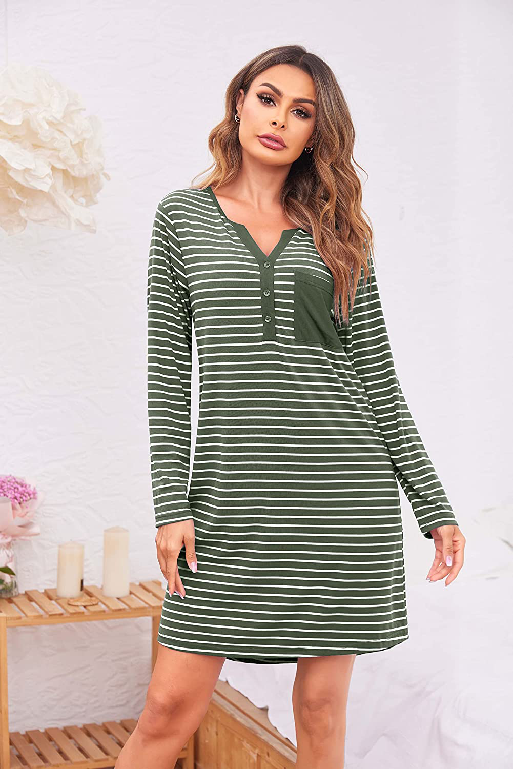 Ekouaer Women'S Nightshirt Long Sleeve Button down Nightgown V-Neck Sleepwear Short Sleeve Pajama Dress Apparel & Accessories > Clothing > Sleepwear & Loungewear > Nightgowns Kylie Max