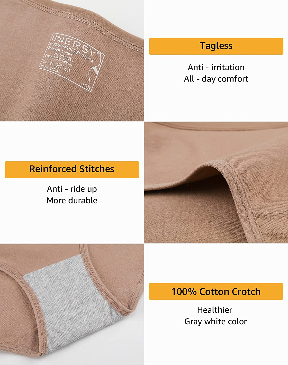 INNERSY Womens Underwear Cotton Hipster Panties Regular & plus Size 6-Pack Apparel & Accessories > Clothing > Underwear & Socks > Underwear INNERSY