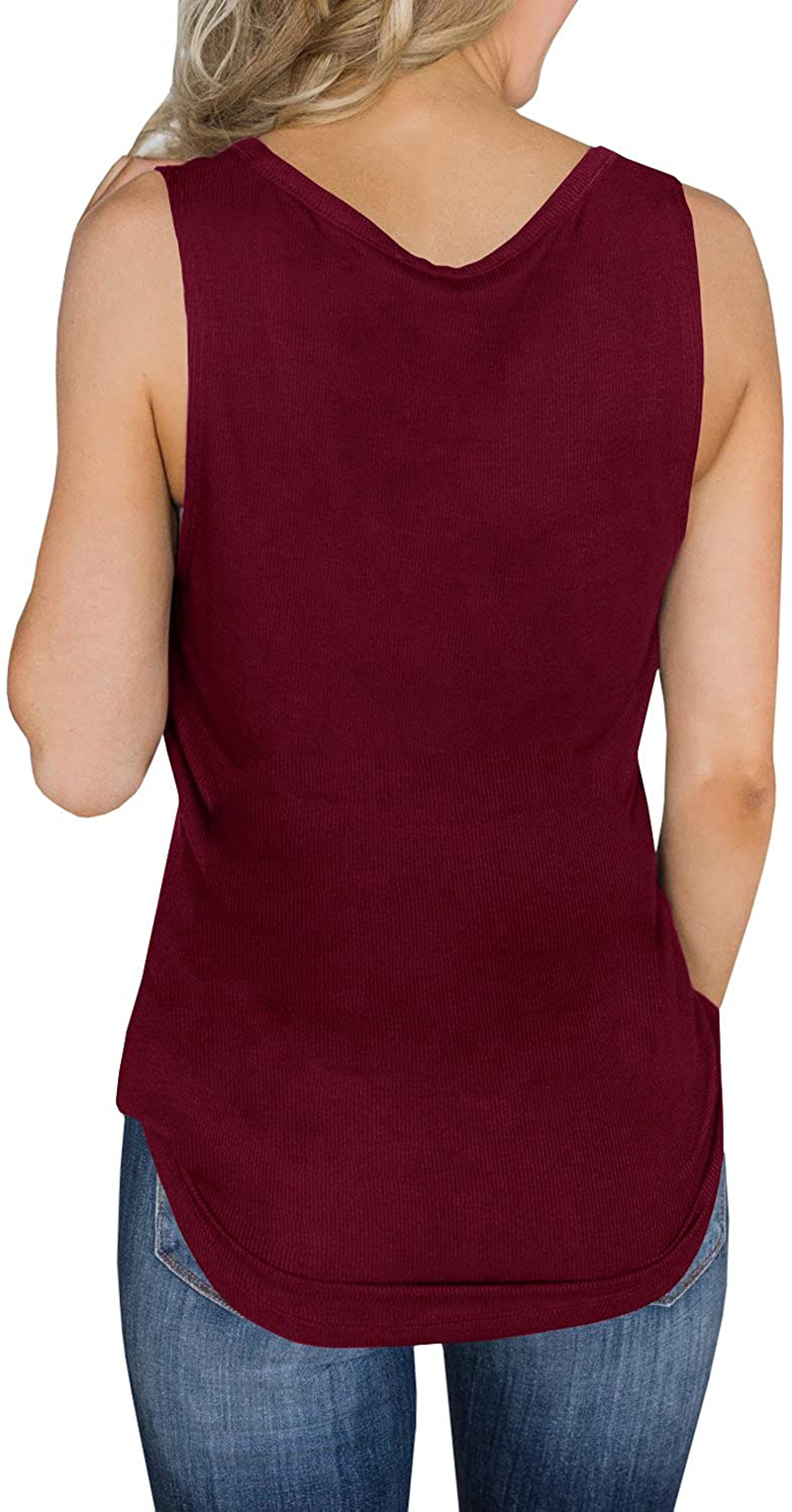 Dellytop Womens V Neck Tank Tops Sleeveless Henley Shirts Button up Ribbed Long Tunic Tees Apparel & Accessories > Clothing > Activewear Kylie Max