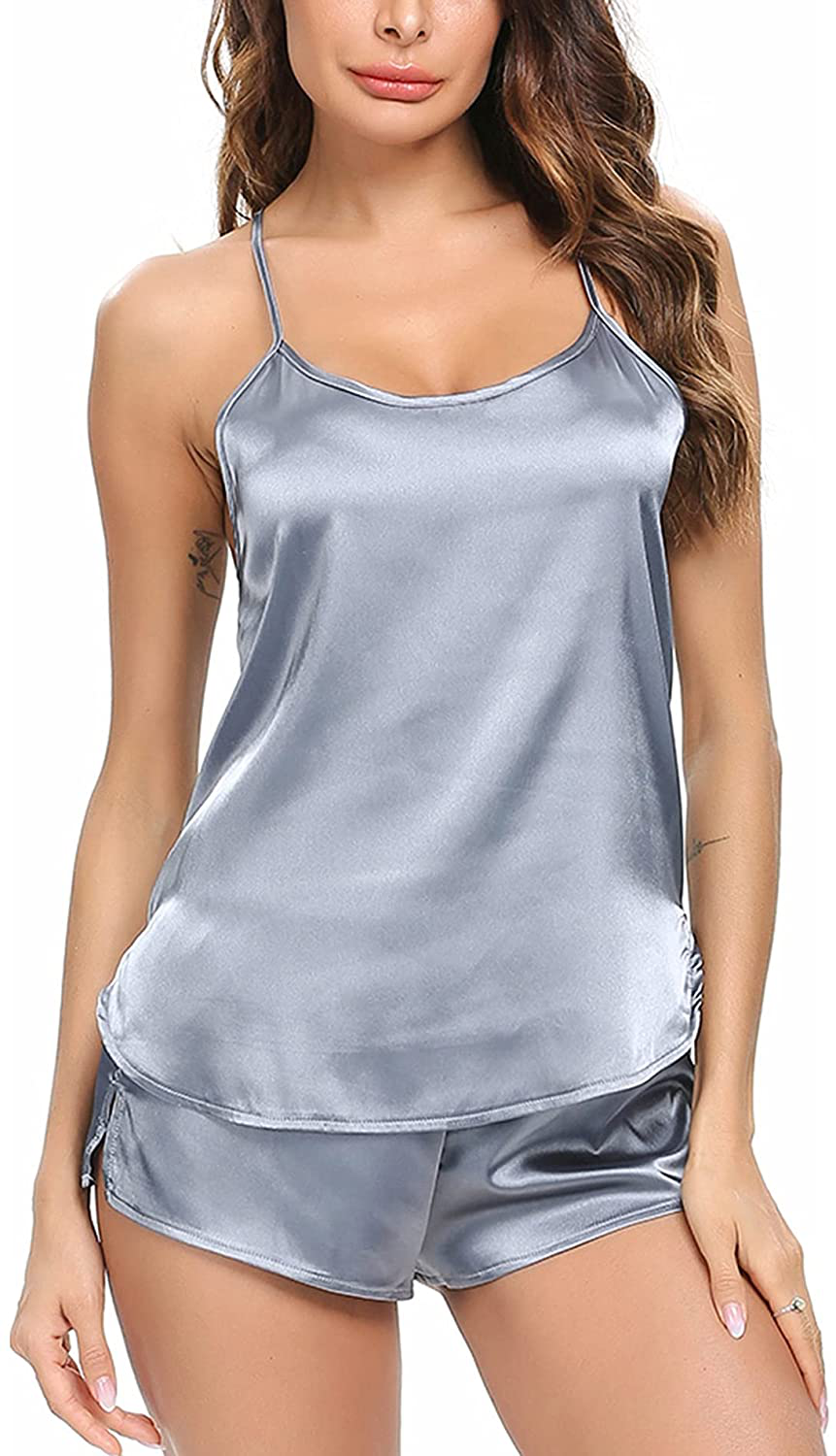 Lecgee Womens Sexy Lingerie Silky Satin Pajamas Cami Shorts Set Sleepwear Apparel & Accessories > Clothing > Sleepwear & Loungewear Kylie Max