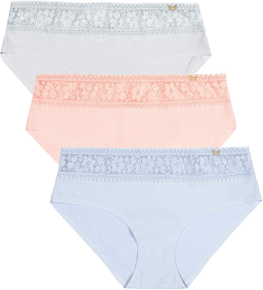 Jessica Simpson Women'S Underwear - Seamless Hipster Briefs (3/5/6 Pack) Apparel & Accessories > Clothing > Underwear & Socks > Underwear Jessica Simpson (3-pack) Ribbed Blue/Seashell/Micro Chip Large