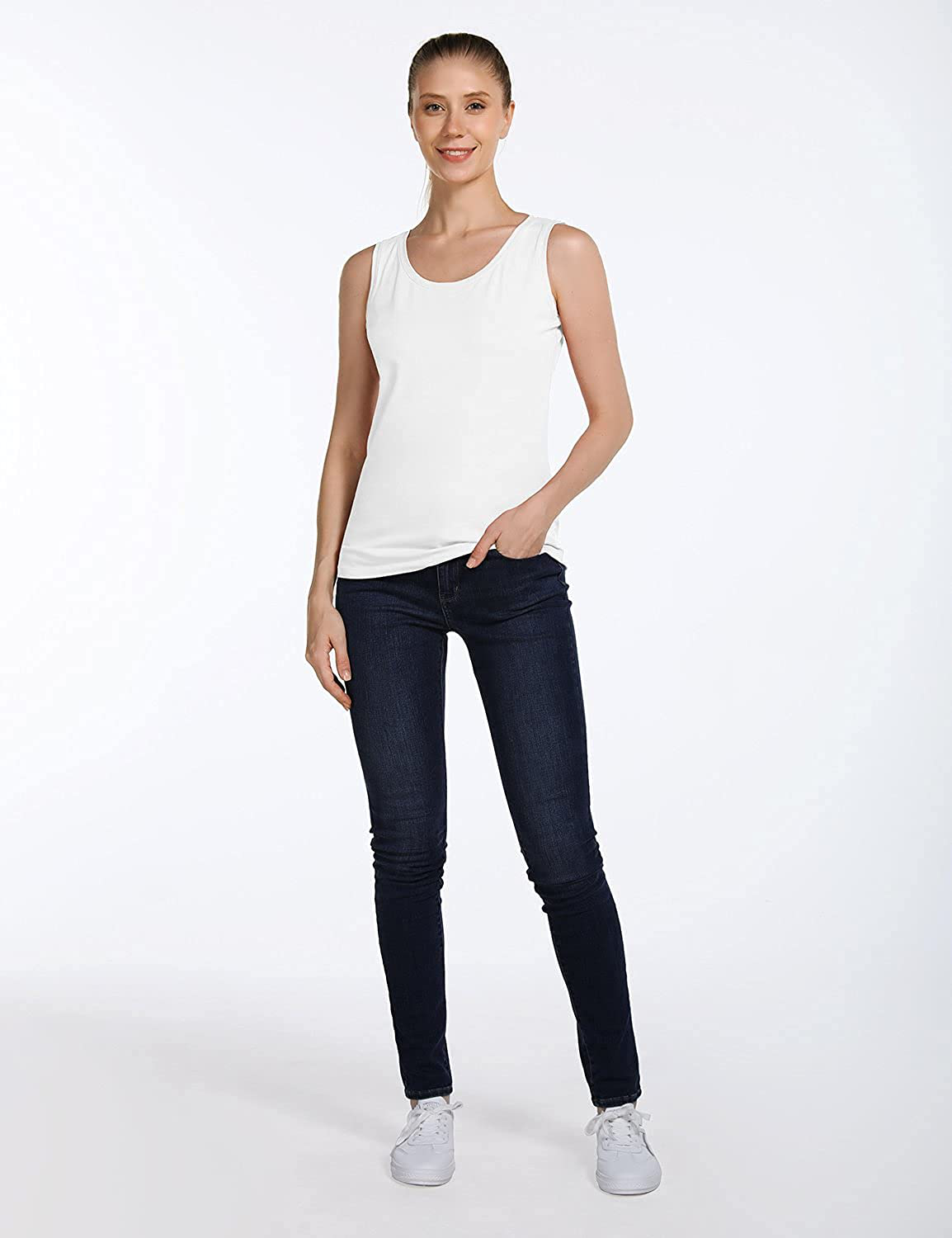 BALEAF Women'S Wide Strap Cotton Workout Tank Tops Yoga Crewneck Sleeveless Shirts Apparel & Accessories > Clothing > Activewear Kylie Max