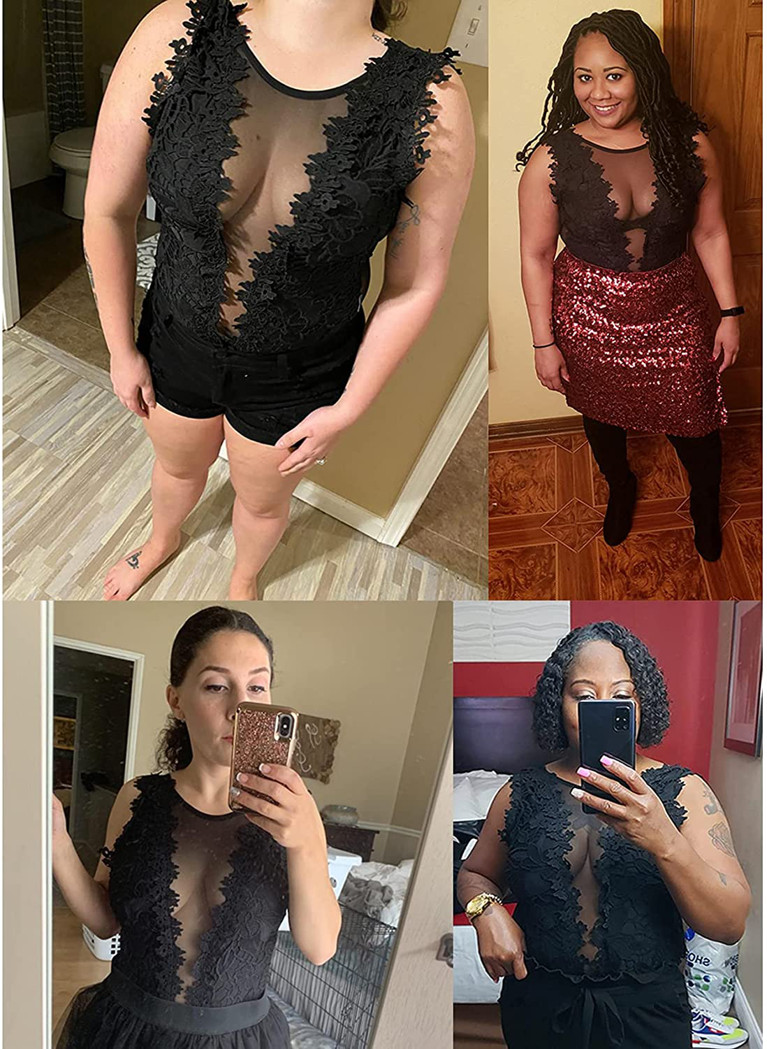 RARITYUS Women One Piece Sexy Lace Swimsuit Short Scoop Neck Jumpsuit Bodysuit See Through Mesh Teddies Apparel & Accessories > Clothing > Underwear & Socks > Lingerie RARITYUS