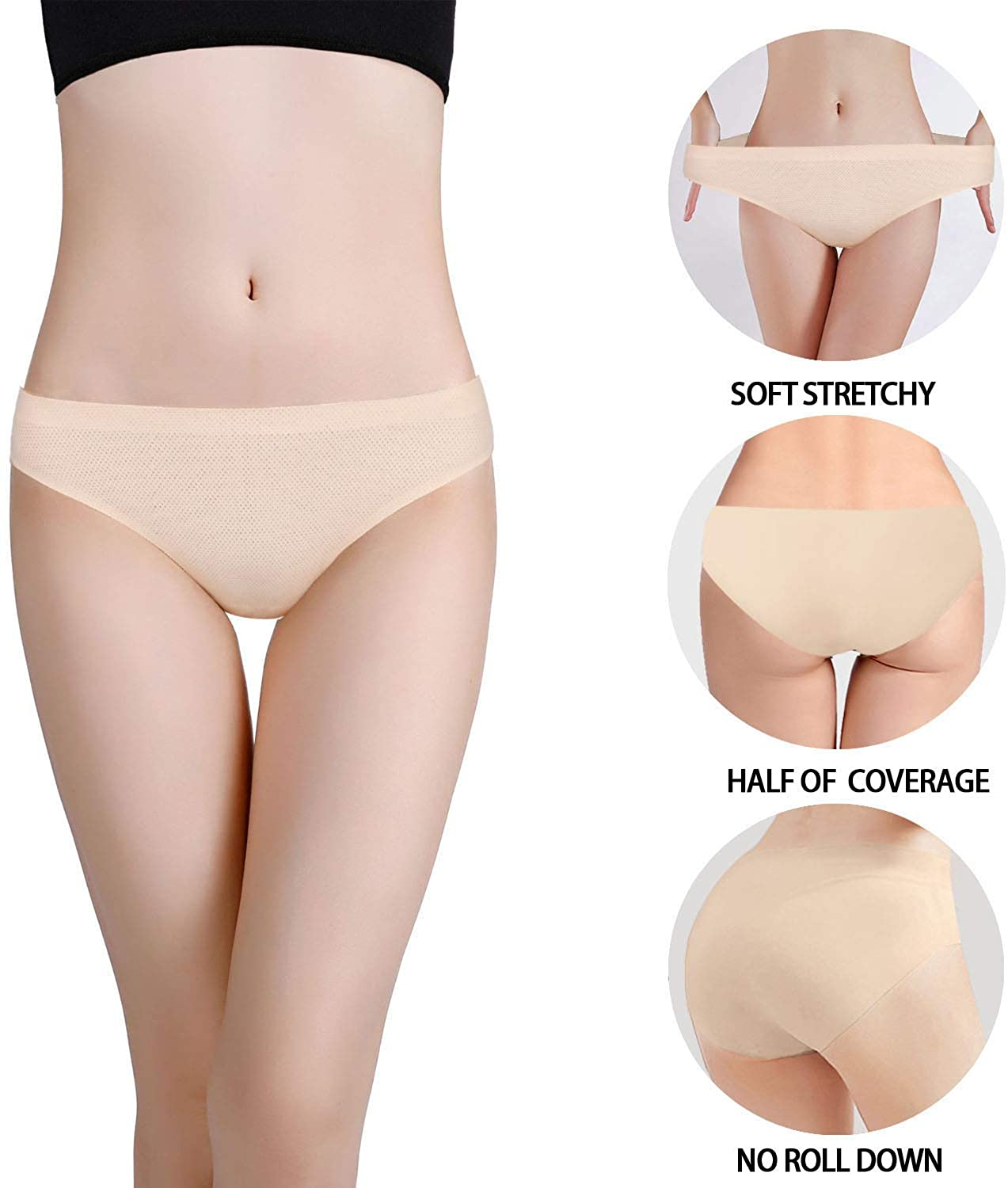 Dlala 7 Pack Women Seamless Underwear No Show Breathable Soft Stretch Bikini Panties Apparel & Accessories > Clothing > Underwear & Socks > Underwear Dlala