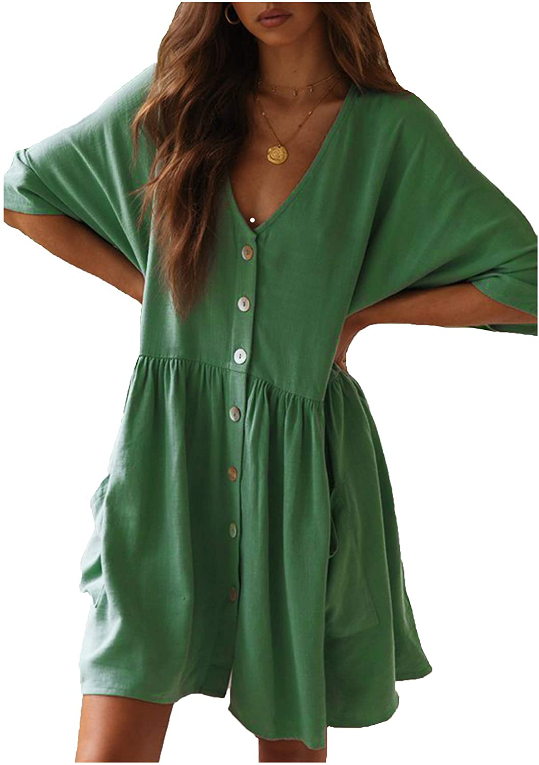 Wander Agio Beach Swimsuit for Women Sleeve Coverups Bikini Cover up Shirt Button Pocket down Skirt Apparel & Accessories > Clothing > Swimwear Kylie Max