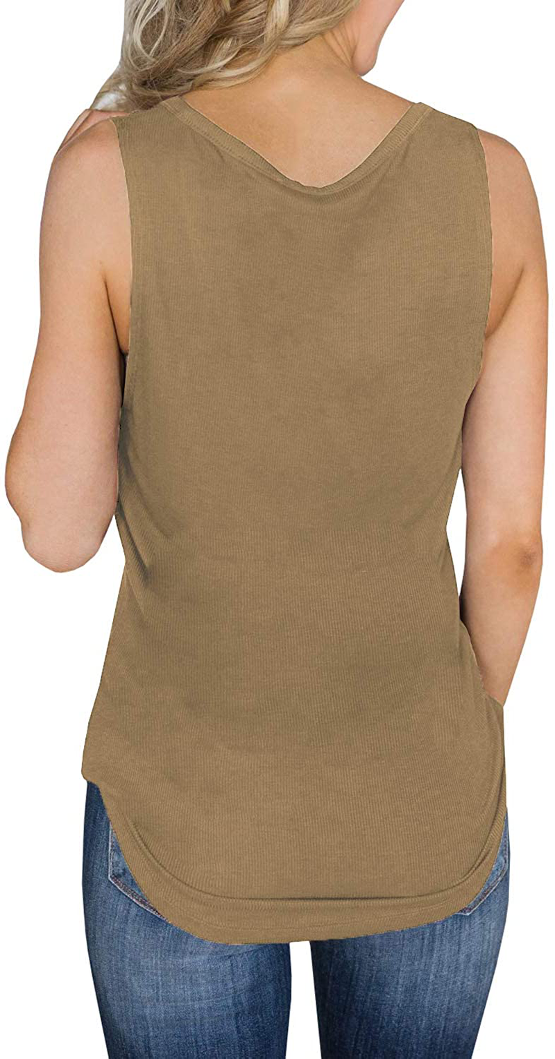 Dellytop Womens V Neck Tank Tops Sleeveless Henley Shirts Button up Ribbed Long Tunic Tees Apparel & Accessories > Clothing > Activewear Kylie Max