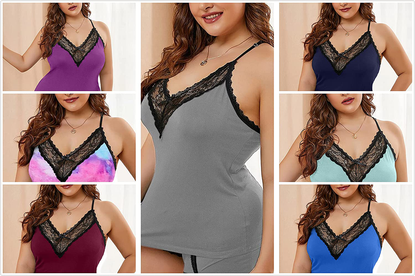 BLMFAION Women Sexy plus Size Cami Shorts Soft Lounge Pajamas Sets L-5X Apparel & Accessories > Clothing > Sleepwear & Loungewear Kylie Max