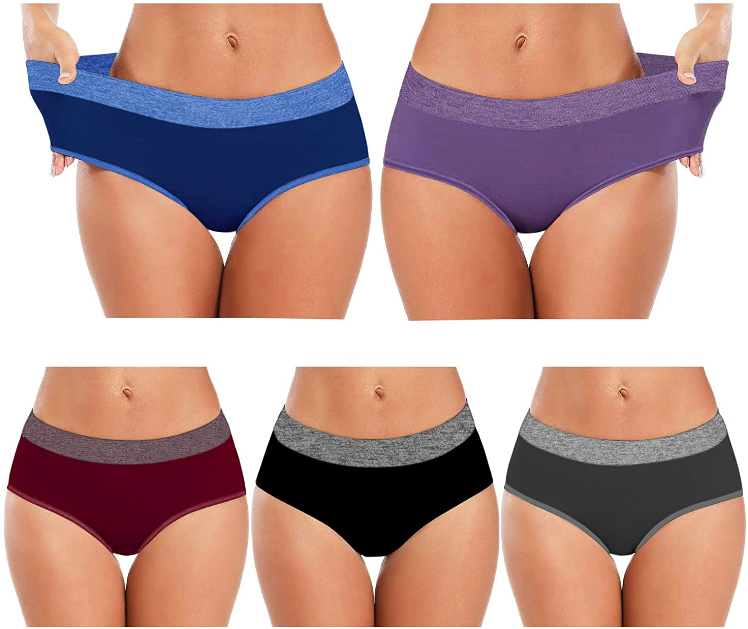 Women'S Low/High Waist Seamless Underwear Soft Full Coverage Ladies Panties Colorful Breathable Stretch Briefs 5-Pack Apparel & Accessories > Clothing > Underwear & Socks > Underwear LALESTE Low Waist Briefs-01 Small