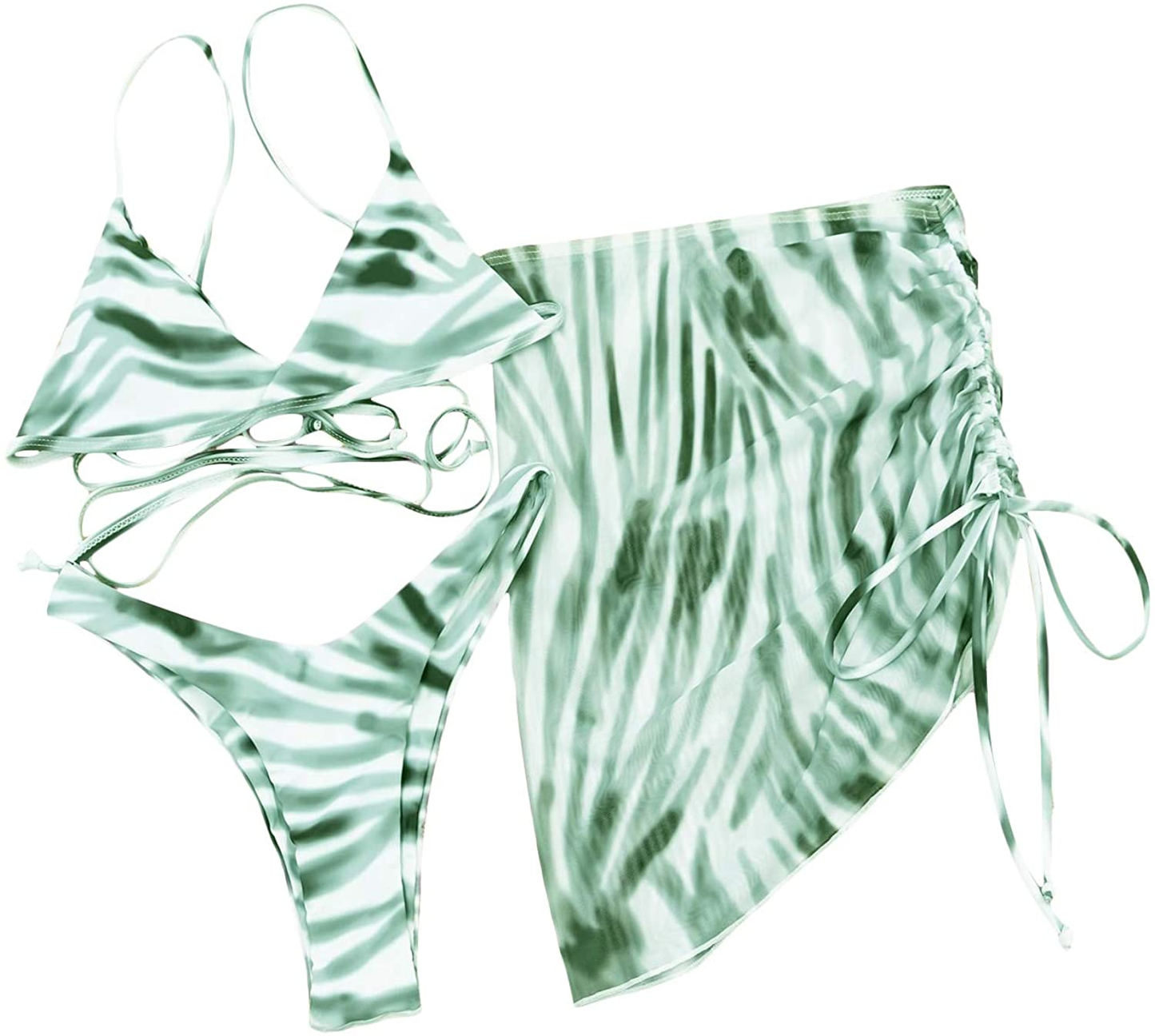SOLY HUX Women'S Tie Dye Wrap Bikini Bathing Suits with Mesh Beach Skirt 3 Piece Swimsuits Apparel & Accessories > Clothing > Underwear & Socks > Lingerie KYLIE MAX Green Small