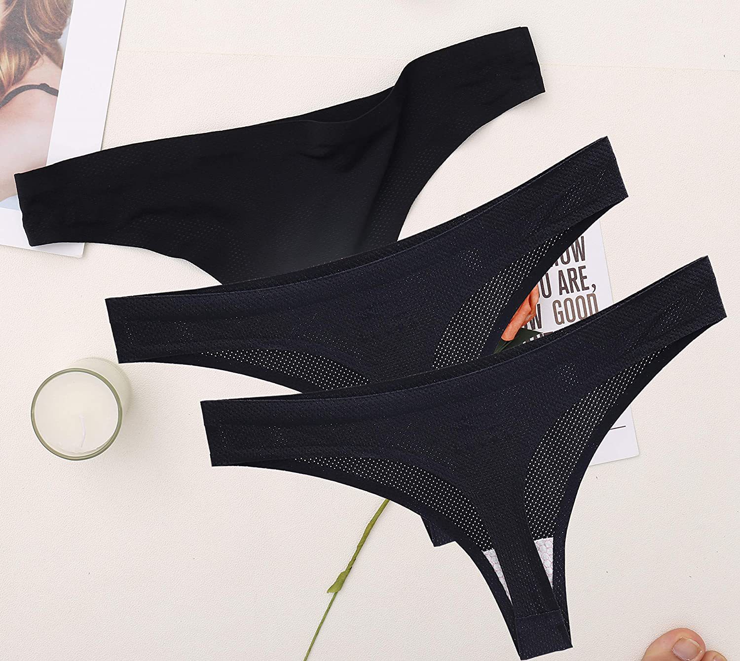 Imakokoni Seamless Thongs for Women No Show 6 Pack Women's Nylon Spandex Thong Underwear Apparel & Accessories > Clothing > Underwear & Socks > Underwear imakokoni