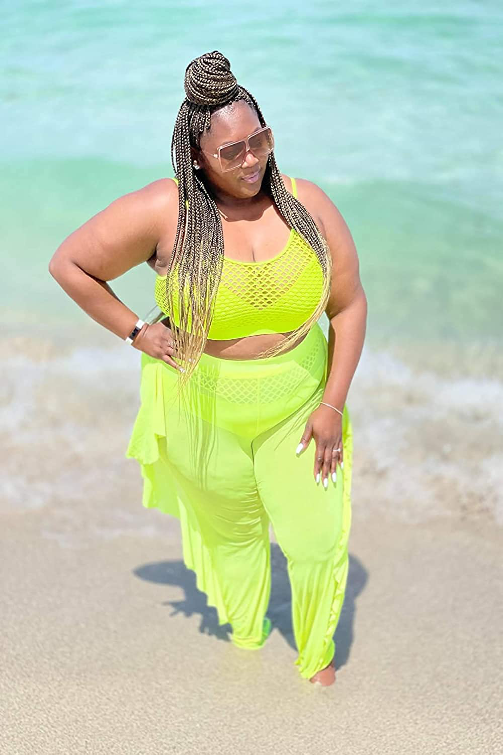 COCOLEGGINGS Women'S Sheer Mesh Ruffle Pants Swimsuit Bikini Bottom Cover Ups Apparel & Accessories > Clothing > Swimwear Kylie Max