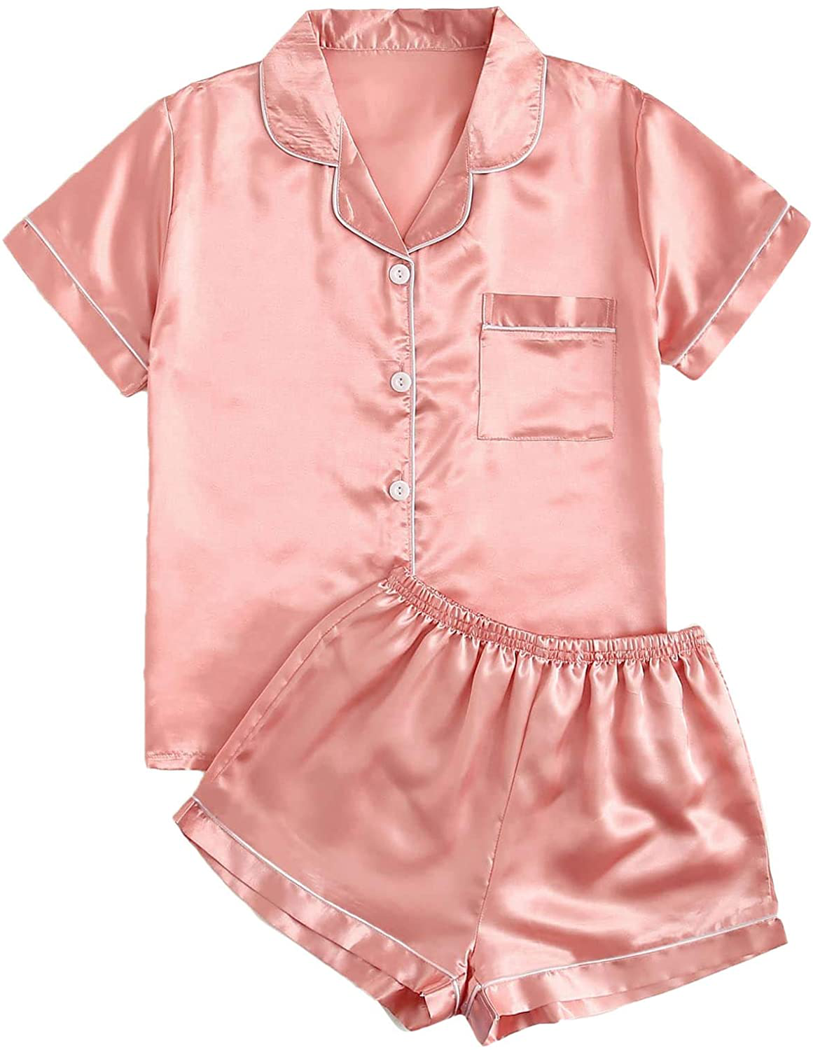 SweatyRocks Women's Short Sleeve Sleepwear Button Down Satin 2 Piece Pajama Set Apparel & Accessories > Clothing > Sleepwear & Loungewear > Pajamas SweatyRocks