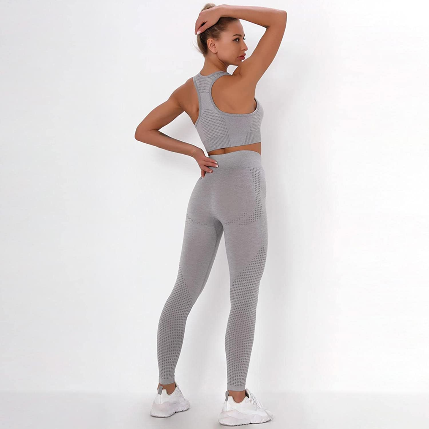 Burband Womens Ribbed Seamless Yoga Outfits 2 Piece Tracksuits Sports Bra Seamless Leggings Yoga Gym Workout Set Activewear Apparel & Accessories > Clothing > Underwear & Socks > Shapewear Burband