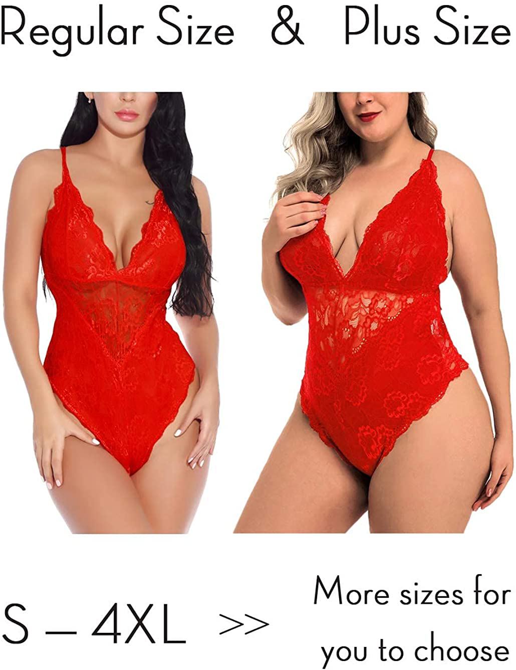 Kaei&Shi V-Neck See Through Lingerie Floral Lace Babydoll Sexy Lingerie for Women One Piece Bodysuit Apparel & Accessories > Clothing > Underwear & Socks > Lingerie Kaei&Shi