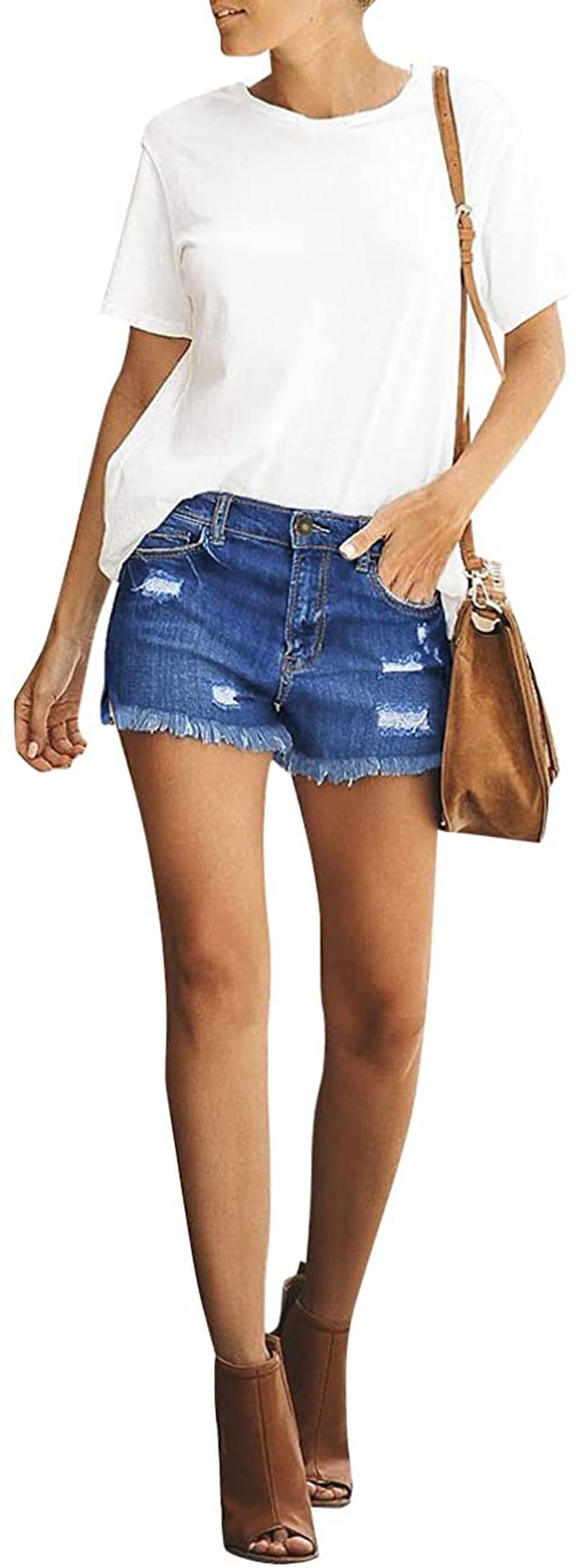 Luvamia Women'S Casual Mid Rise Denim Shorts Stretch Ripped Raw Hem Jean Shorts Apparel & Accessories > Clothing > Shorts Kylie Max