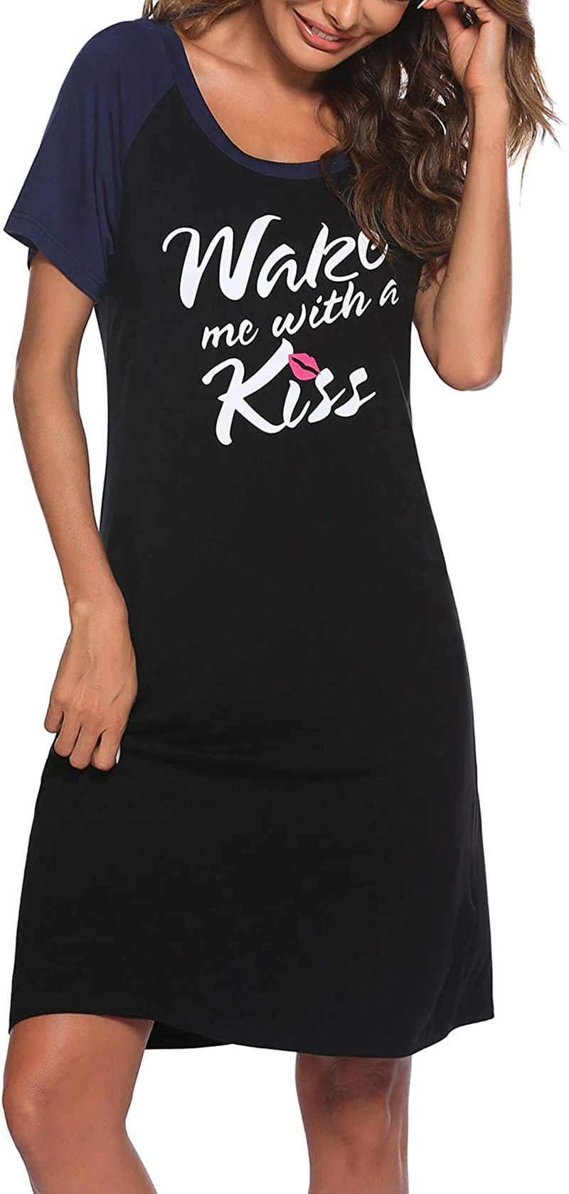 Ekouaer Womens Nightgowns Short Sleeve Nightshirts Printed Sleepwear Soft Sleep Shirts S-3XL Apparel & Accessories > Clothing > Sleepwear & Loungewear > Nightgowns Kylie Max
