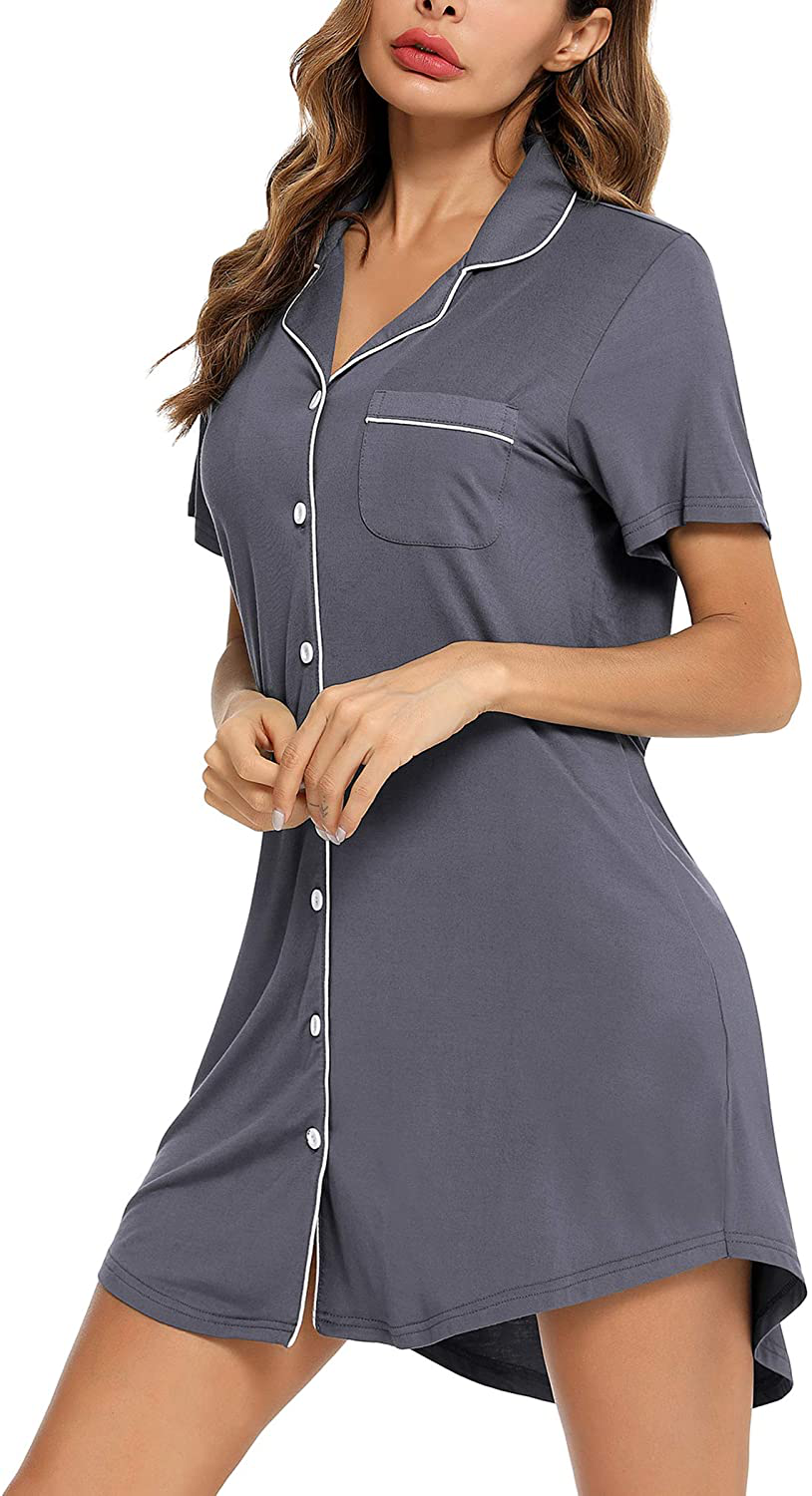 Samring Nightgown for Women Sleep Shirt Short Long Sleeve Sleepwear Boyfriend Nightshirt Button down Pajama Dress S-XXL Apparel & Accessories > Clothing > Sleepwear & Loungewear > Nightgowns Kylie Max