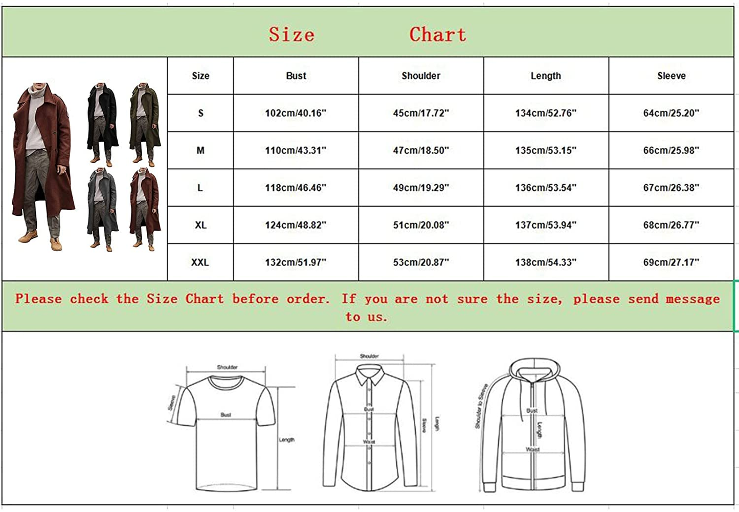 Merthy Mens Winter Warm French Woolen Trench Coats Long Sleeved Turn-Down Collar Double Breasted Business Long Pea Coat Apparel & Accessories > Clothing > Underwear & Socks > Shapewear Merthy