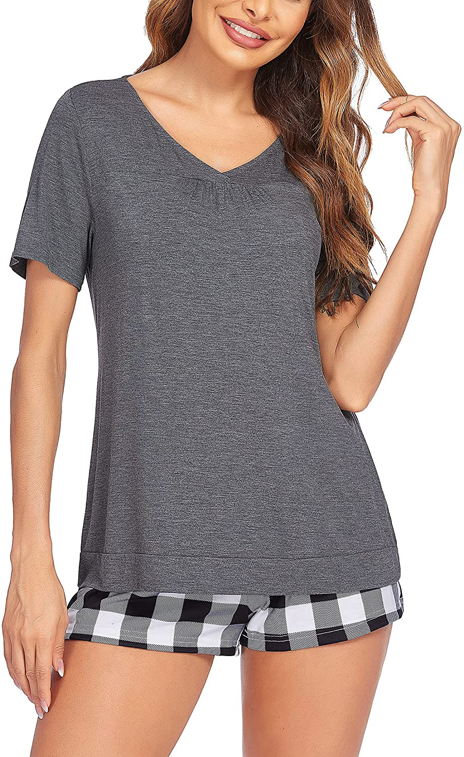 Avidlove Women's Shorts Pajama Set Short Sleeve Sleepwear Nightwear Pjs S-XXL Apparel & Accessories > Clothing > Sleepwear & Loungewear > Pajamas Avidlove Black Plaid XX-Large