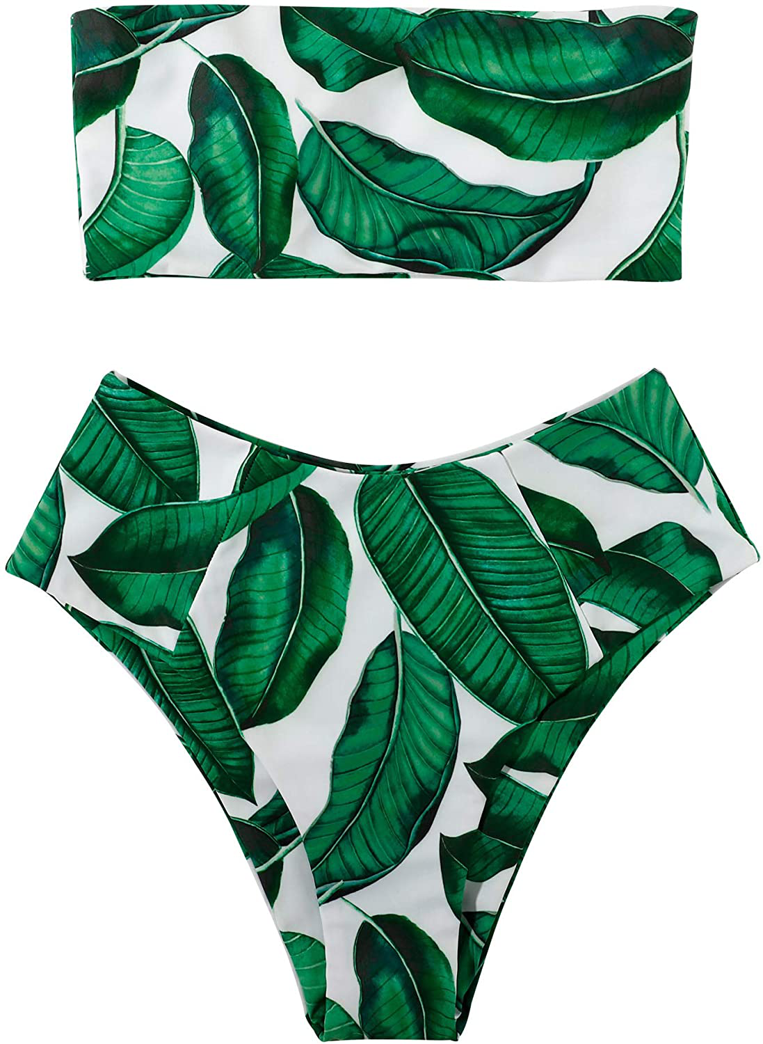 OMKAGI Women's 2 Pieces Bandeau Bikini Swimsuits Off Shoulder High Waist Bathing Suit High Cut Apparel & Accessories > Clothing > Swimwear OMKAGI 24-green Medium