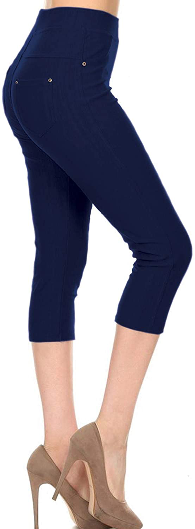 Leggings Depot Premium Quality Women's Cotton Blend Stretch Pull-on Jeggings with Pockets Apparel & Accessories > Clothing > Activewear LEGGINGS DEPOT Capri-denim Blue 1X-2X