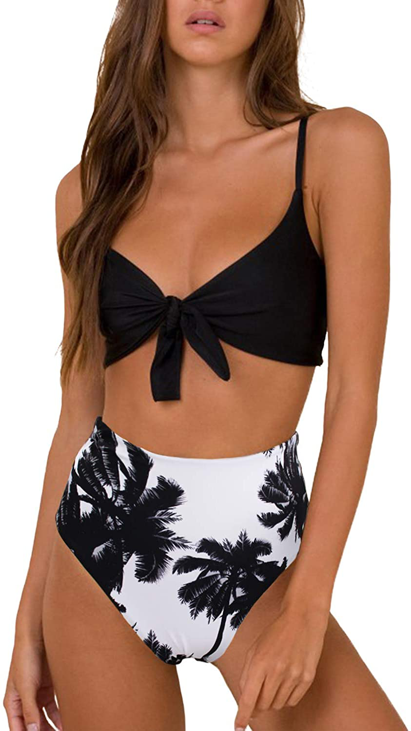 Blooming Jelly Womens High Waisted Bikini Set Tie Knot High Rise Two Piece Swimsuits Bathing Suits Apparel & Accessories > Clothing > Swimwear Blooming Jelly
