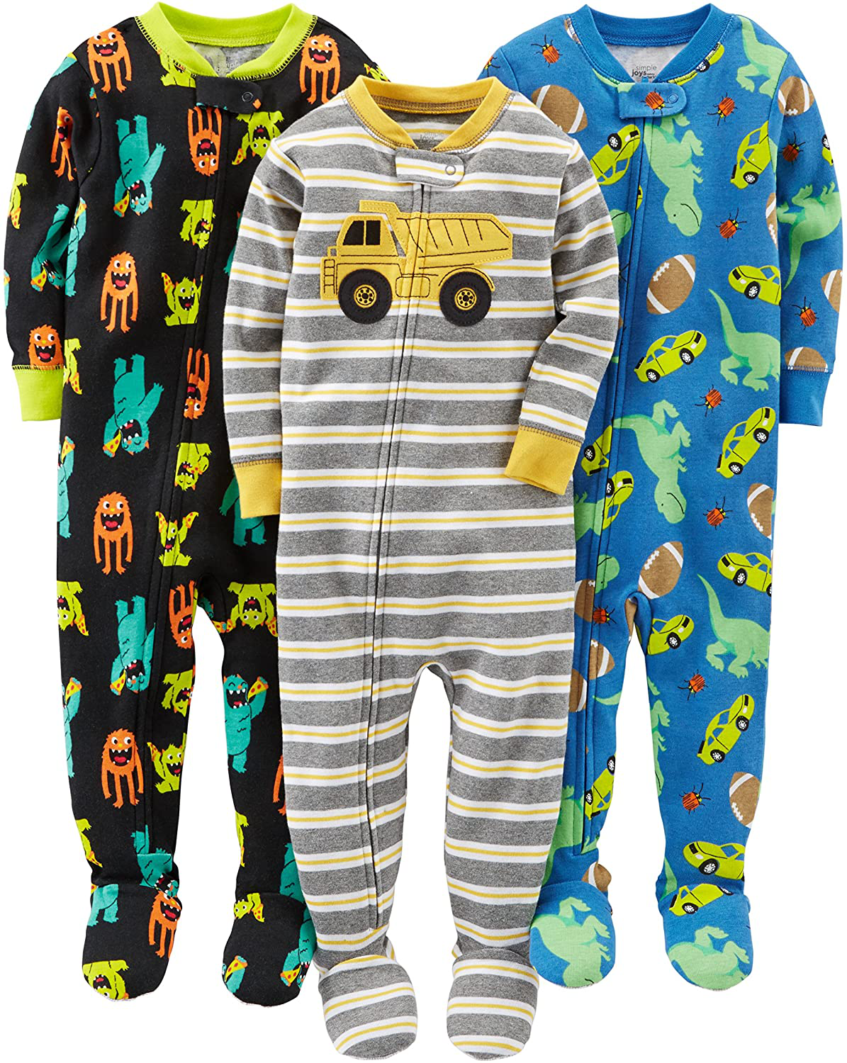 Simple Joys by Carter'S Toddler and Baby Boys' Snug Fit Footed Cotton Pajamas, Pack of 3 Apparel & Accessories > Clothing > Sleepwear & Loungewear > Pajamas Kylie Max