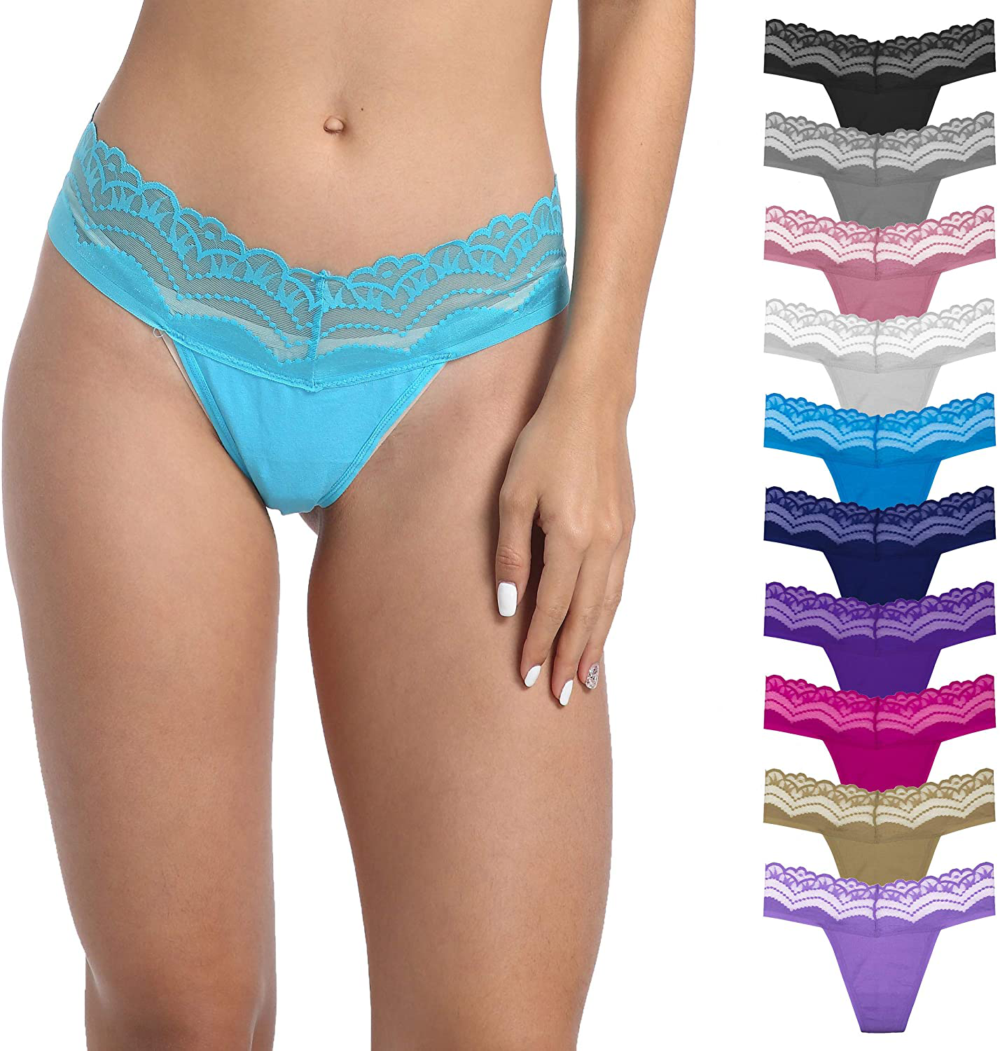 Pmrxi Pack of 10 Sexy Tangas Women Lace Thongs Plus Size Cotton Thongs Panties, Assorted Apparel & Accessories > Clothing > Underwear & Socks > Underwear Pmrxi Assorted 10 Colors Wave Design Waist X-Large