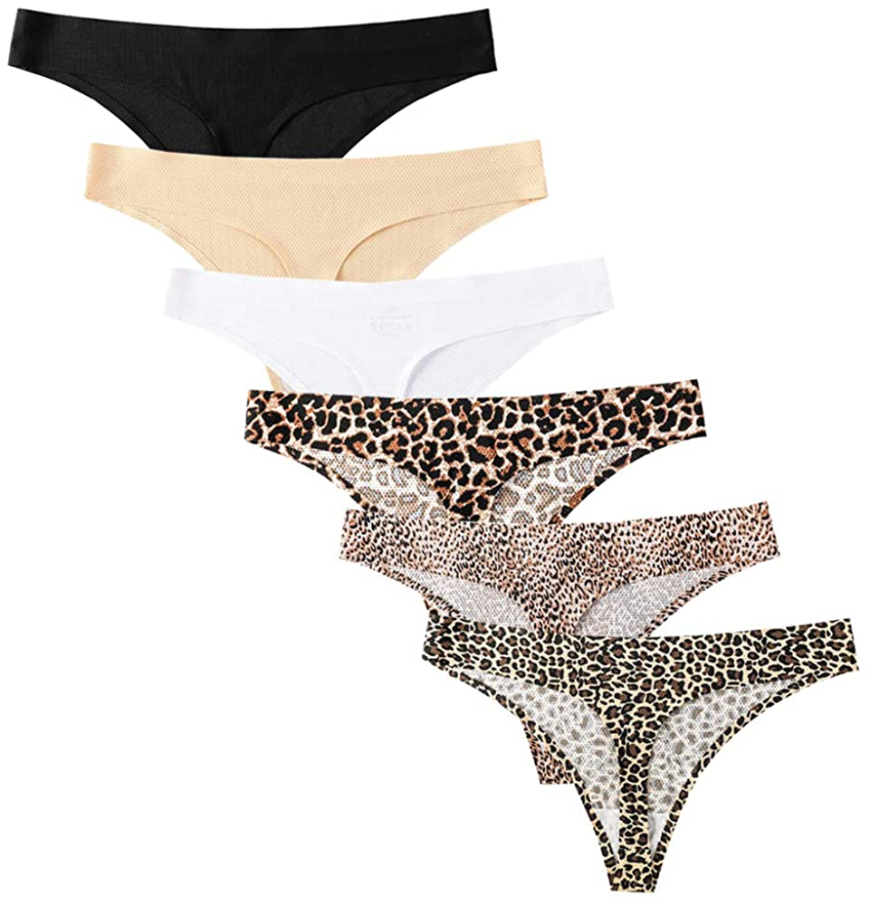 Closecret Lingerie Women 6 Pack Seamless Thongs Underwear Ice Silk Comfy G-string Panties Apparel & Accessories > Clothing > Underwear & Socks > Underwear Closecret Style 5 Medium