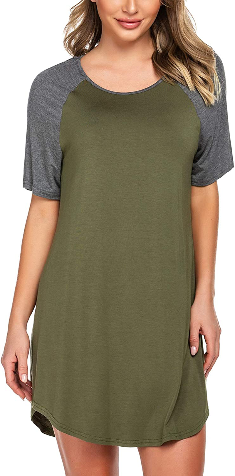 Ekouaer Short Sleeve Nightgown Raglan Sleepshirt Color Block Nightshirt Lounge Dress Casual Sleepwear for Women Apparel & Accessories > Clothing > Sleepwear & Loungewear > Nightgowns Kylie Max