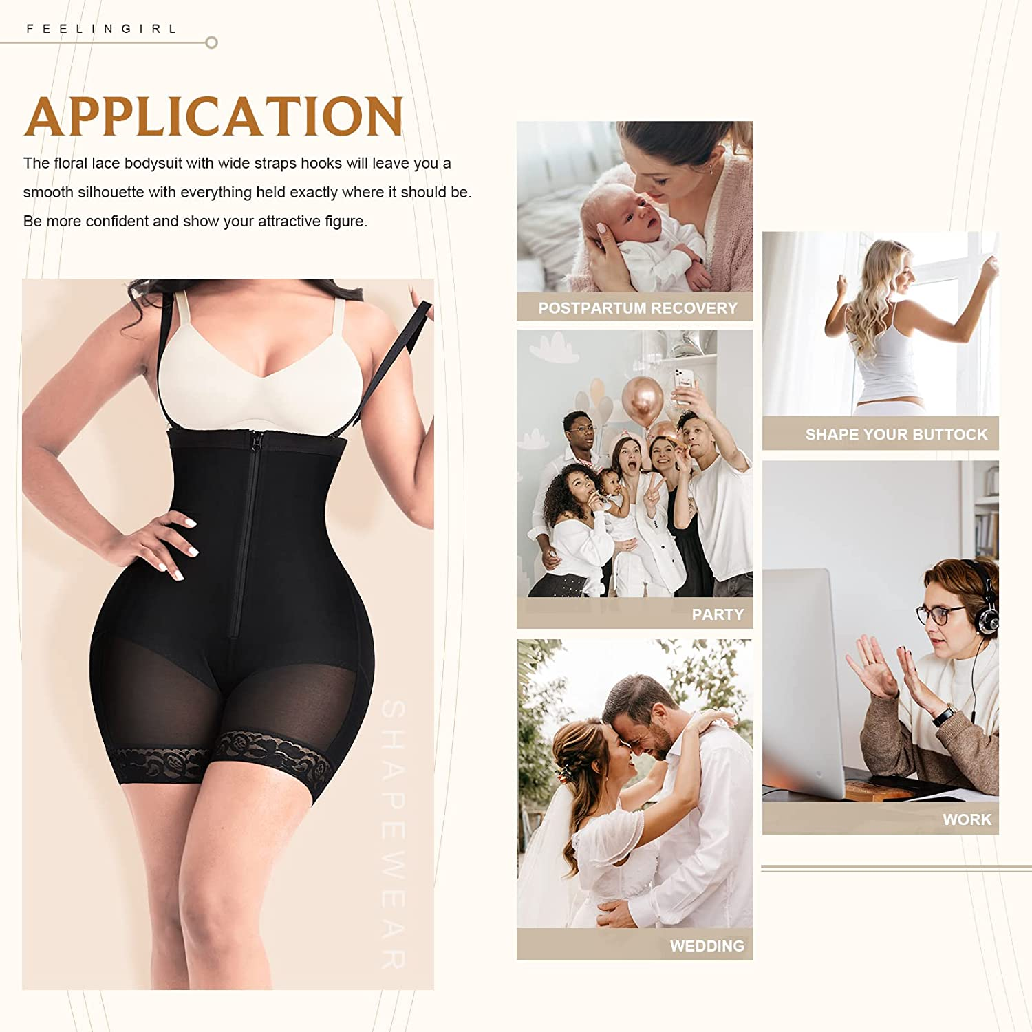 Feelingirl Shapewear for Women Seamless Firm Triple Control Faja plus Size Thigh Slimmer Tummy Control Body Shaper Apparel & Accessories > Clothing > Underwear & Socks > Shapewear FeelinGirl