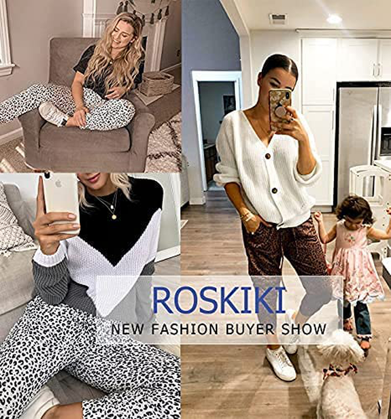 ROSKIKI Womens Leopard Drawstring Elastic Waist Sports Lounge Pants with Pockets Apparel & Accessories > Clothing > Activewear Kylie Max