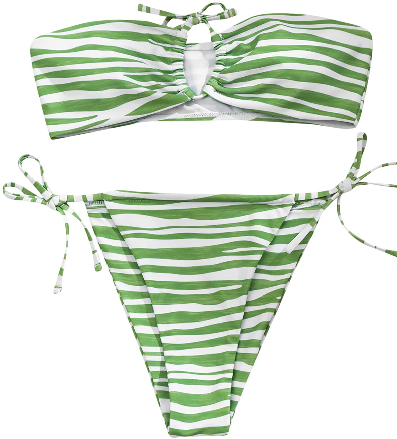SOLY HUX Women's Print Tie Back Triangle Bikini Bathing Suits 2 Piece Swimsuits Apparel & Accessories > Clothing > Swimwear KYLIE MAX Green Zebra Print Small
